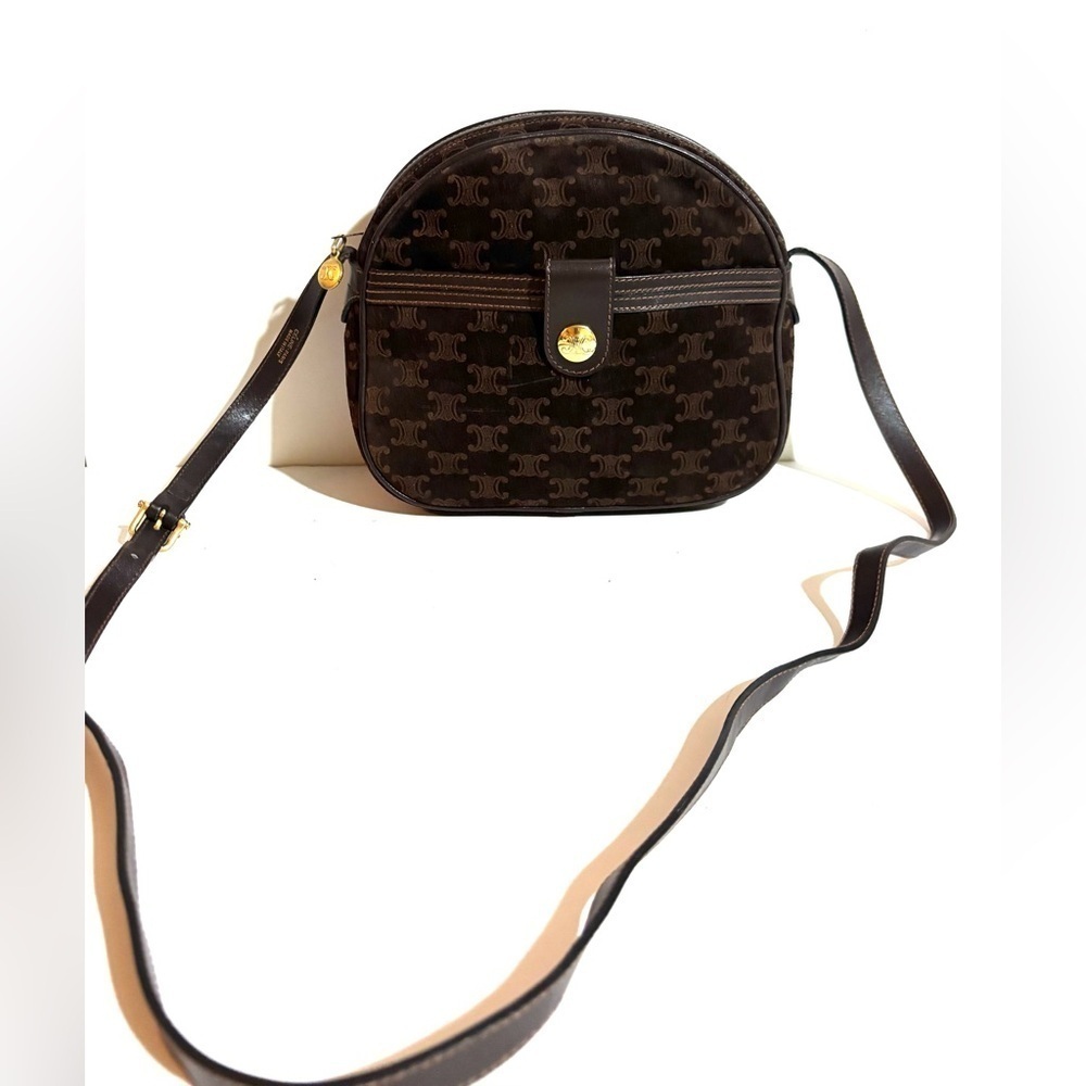 Celine vintage signature print Chic brown suede & leather Crossbody Bag